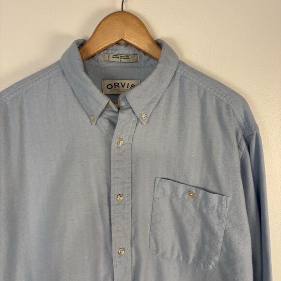 Orvis Men's Large Cotton Light Blue Flannel Shirt Button Down Soft Herringbone - Picture 1 of 7